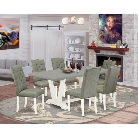 East West Furniture 7 Piece V-Style Dinette Set - Linen White V097EL207-7